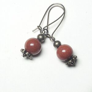 Orange Goldstone Antique.Bronze Semi-hoops Hidden Meaning earrings joyful   475■